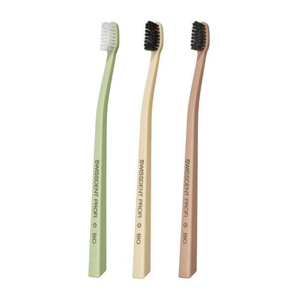 SWISSDENT BIO Soft zubné kefky (2+1 zdarma) pistáciová, banánová, prášková